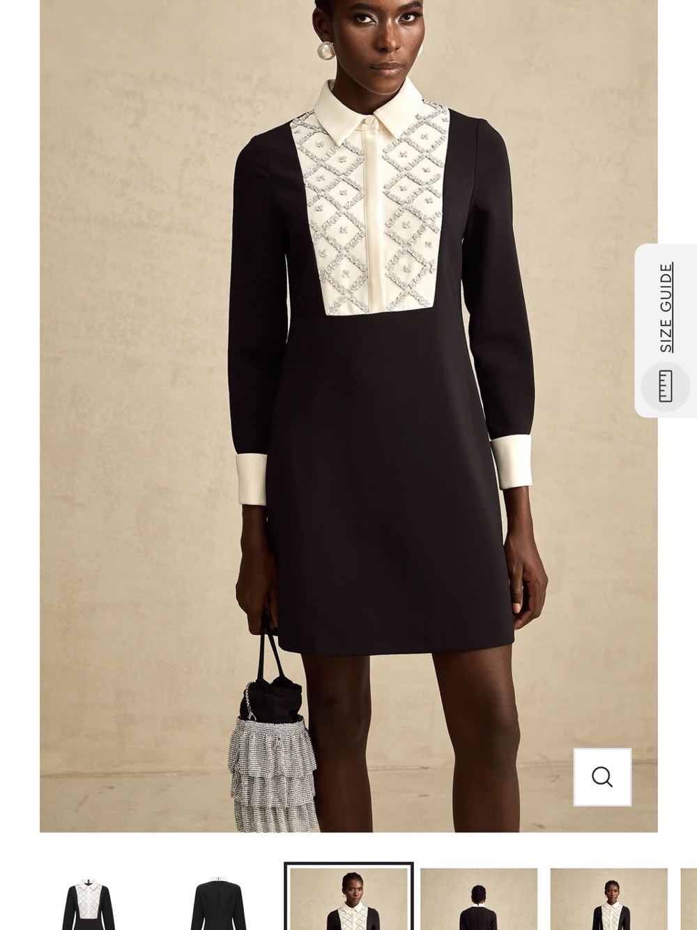 Black Mini Dress with Ivory Embellished Bib and Collar